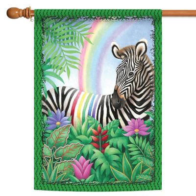 Toland Home Garden 28" x 40" Rainbow Stripe Zebra House Flag Image 1