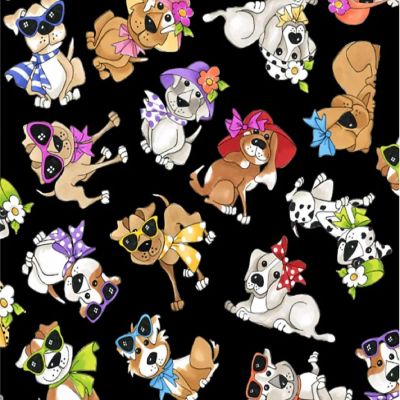Tossed Go Doggies Black Fabric sold by the yard by Loralie Designs Image 1