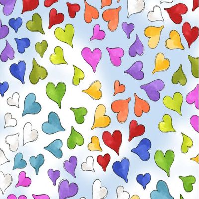 Tossed Happy Hearts Blue Sky Fabric sold by the yard by Loralie Designs Image 1
