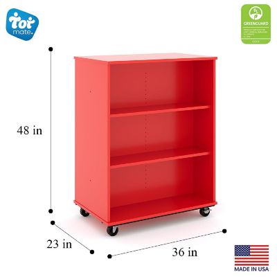 Tot Mate Open Double Sided Mobile Storage Locker, Fully Assembled Classroom Bookshelf, 36 in. W x 23 in. D x 48 in. H, (Red) Image 2