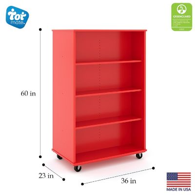 Tot Mate Open Double Sided Mobile Storage Locker, Fully Assembled Classroom Bookshelf, 36 in. W x 23 in. D x 60 in. H, (Red) Image 2