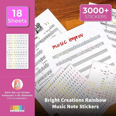 Total 3000-Piece Music Note Stickers, Sticker Sheets (Rainbow, 18 Sheets) Image 1