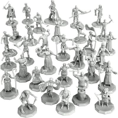Townsfolk Mini Fantasy Figures Non Player Characters NPC - 32 Unique Miniatures- Nobility, Merchants, Peasants, Entertainers and More- Compatible w DND Dungeons Image 1