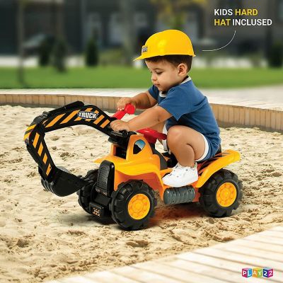 Toy Tractors for Kids Ride On Excavator Includes Helmet with Rocks Ride on Tractor Pretend Play Toddler Tractor Construction Truck Image 1