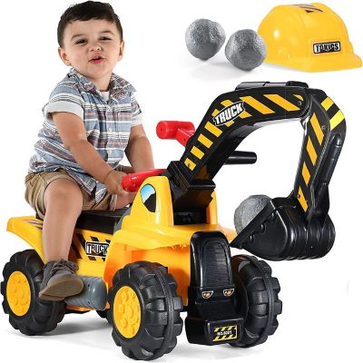 Toy Tractors for Kids Ride On Excavator Includes Helmet with Rocks Ride on Tractor Pretend Play Toddler Tractor Construction Truck Image 3
