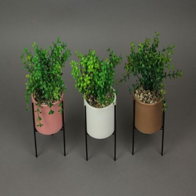 Transpac Set of 3 Artificial Potted Succulent Plants W/ Ceramic Planters And Metal Stands Image 1