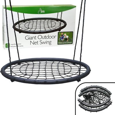 Tree Net Swing w Hanging Rope and Rings - Giant 40" Wide Two Person Indoor Outdoor Spider Web Swingset - Great for Backyard, Playground, Playroom - Safe Durable Image 1