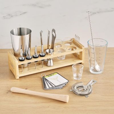True Barware Bar Kit with Shaker, Mixing Glass, Muddler, Double Jigger & More, Stainless Steel, Glass, Set of 20 Image 1
