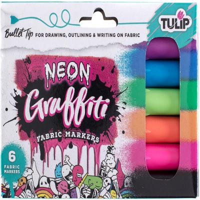 Tulip Graffiti Fabric Markers 6/Pkg-Neon - Bullet Tip Image 1