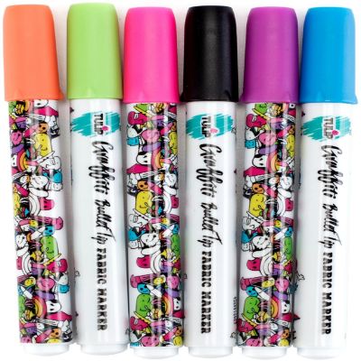 Tulip Graffiti Fabric Markers 6/Pkg-Neon - Bullet Tip Image 1