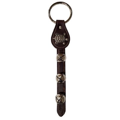 Turtle Charm Dark Brown Leather Strap Sleigh Bell Door Hanger 12 In Made in USA Image 1