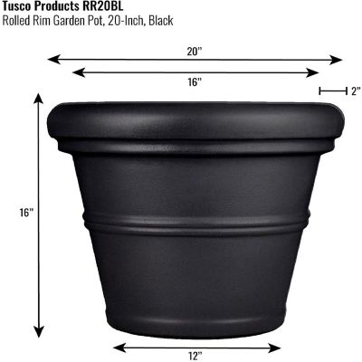 Tusco Products #RR20BL Rolled Rim Round Planter, Black - 20 D x 16 H