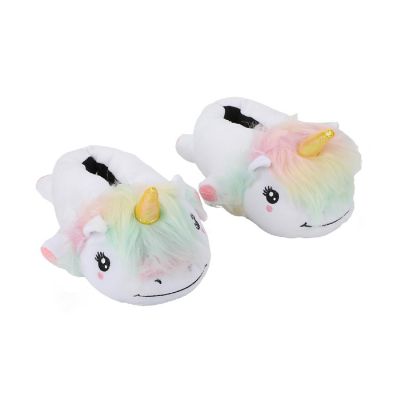 Unicorn Youth White Plush Slippers-Large Image 1