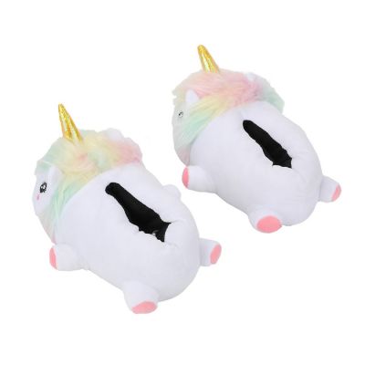 Unicorn Youth White Plush Slippers-Medium Image 2