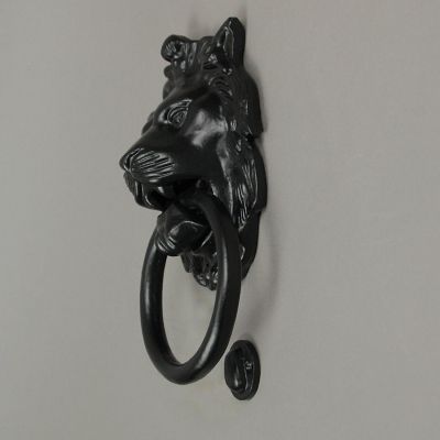 Upper Deck  Black Enamel Cast Iron Lion Head Decorative Door Knocker Antique Home Accent Image 1