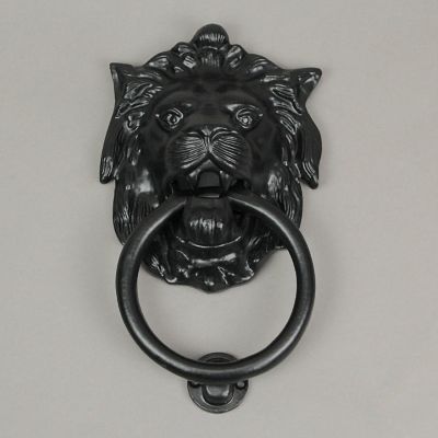 Upper Deck  Black Enamel Cast Iron Lion Head Decorative Door Knocker Antique Home Accent Image 2