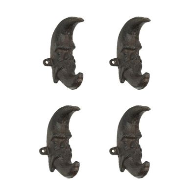 Upper Deck  Brown Cast Iron Moon Face Wall Hanging Coat Hook Towel Hanger Home Decor Set of 4 Image 1