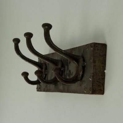 Upper Deck,  Faux Aged Steel Finish Industrial Style Triple Metal Wall Hook, Gold Image 1