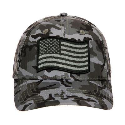 USA American Flag Patch 6-Panel Gray Camo Pre-Curved Snapback Hat Image 1