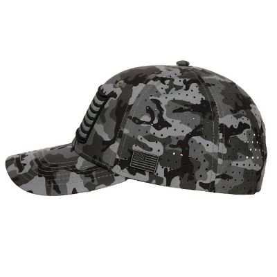 USA American Flag Patch 6-Panel Gray Camo Pre-Curved Snapback Hat Image 1