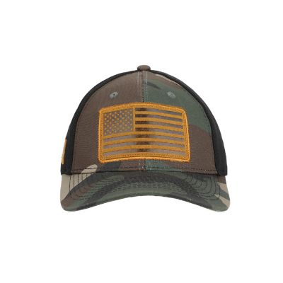 USA American Flag Patch 6-Panel Green Camo Pre-Curved Snapback Hat Image 1