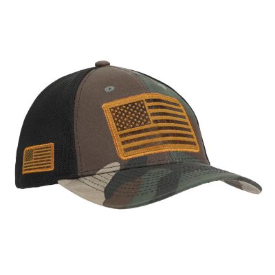 USA American Flag Patch 6-Panel Green Camo Pre-Curved Snapback Hat Image 2
