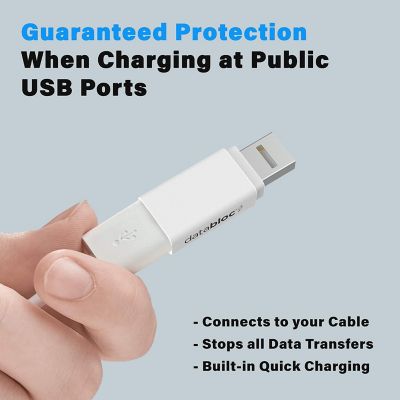 USB Data Blocker Adapter - Hacker Safe, Enhanced Data Protection - Slim Profile - 2 Pack, White Image 1