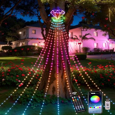 Valentine&#8217;s Diamond Topper Waterfall Outdoor String Lights Image 1