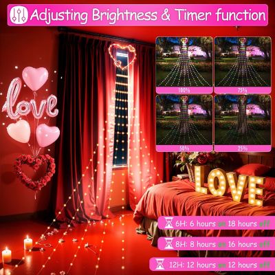 Valentine&#8217;s Heart Topper Waterfall Outdoor String Lights Image 3