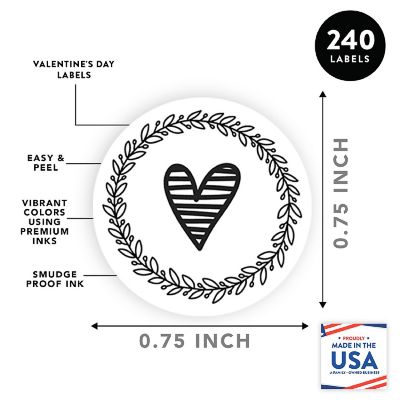 Valentines Black White Lined Heart Label Image 2