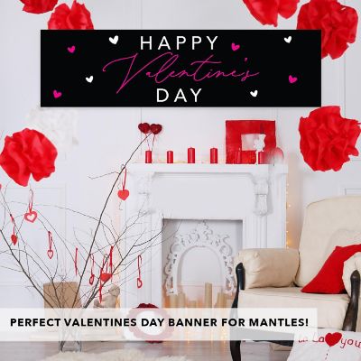 Valentine's Day Banner Pink White Hearts Image 1