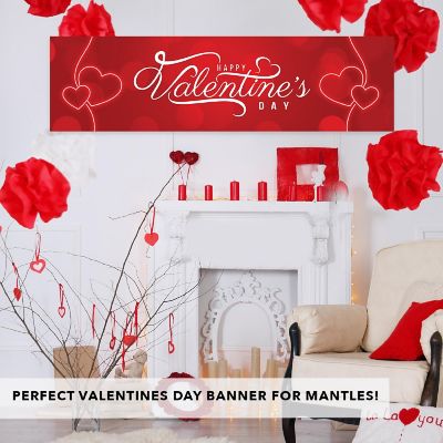 Valentine's Day Banner with Neon Hearts Image 1