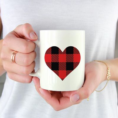Valentines Day Red Black Plaid Heart Mug Image 1