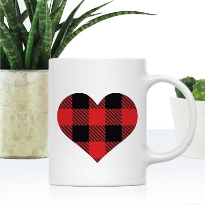 Valentines Day Red Black Plaid Heart Mug Image 1