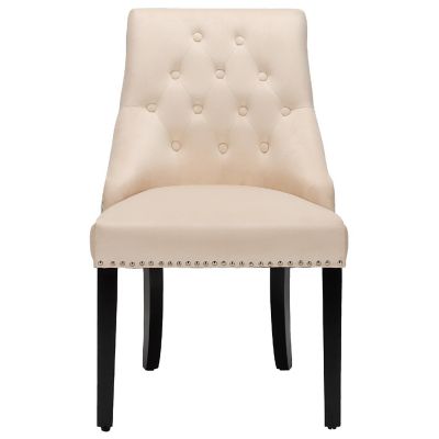 Velvet Dining Chair Upholstered Tufted Armless w/ Nailed Trim & Ring Pull Beige Image 1
