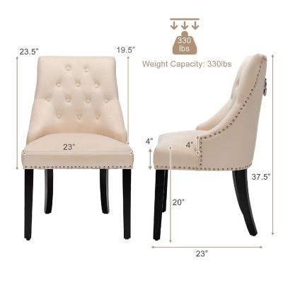 Velvet Dining Chair Upholstered Tufted Armless w/ Nailed Trim & Ring Pull Beige Image 2