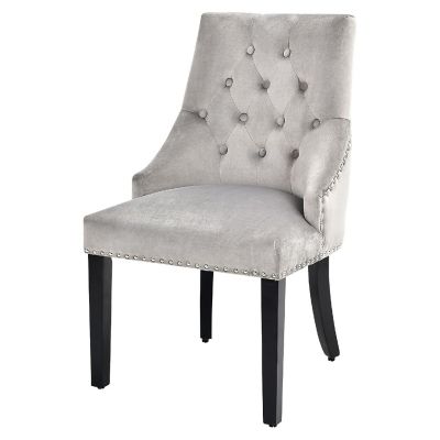 Velvet Dining Chair Upholstered Tufted Armless w/ Nailed Trim & Ring Pull Grey Image 1
