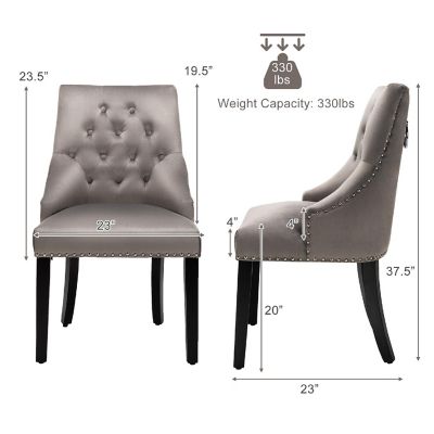 Velvet Dining Chair Upholstered Tufted Armless w/ Nailed Trim & Ring Pull Grey Image 2