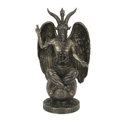 Veronese Design Baphomet Sabbatic Goat Idol Sitting On Globe Statue Satanic Occultic Altar Sculpture Image 1