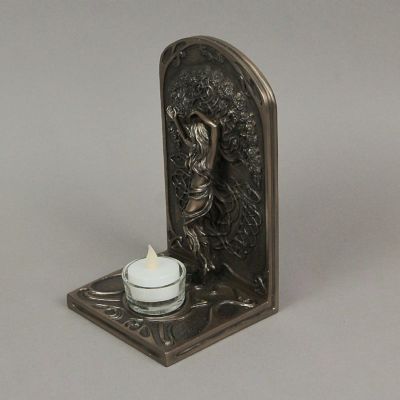 Veronese Design Earth Life Magic Bronze Resin Decorative Bookend Pagan Tealight Candle Holder Image 1