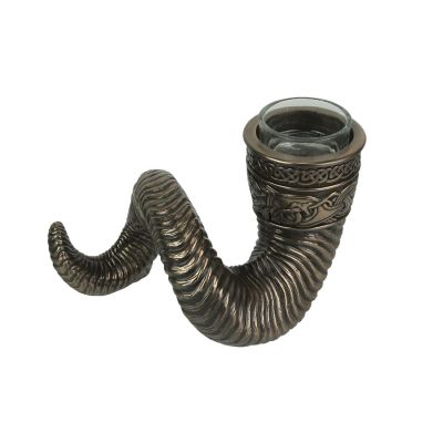 Veronese Design Nordic Viking Ram Horn Bronze Finished Tealight Candle Holder Image 1