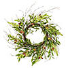Vickerman 22" Artificial Green Olive Wreath. Features green foliage with dark orange olives. Image 1