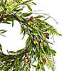 Vickerman 22" Artificial Green Olive Wreath. Features green foliage with dark orange olives. Image 1