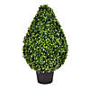 Vickerman 24" Artificial Boxwood Teardrop Shaped Bush, Black Plastic Pot Image 1