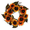 Vickerman 24" Artificial Yellow Sunflower Wreath with Green Fern Foliage. Image 1