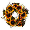 Vickerman 24" Artificial Yellow Sunflower Wreath with Seed Grass Foliage. Image 1