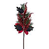 Vickerman 28" Merry Red Poinsettia, Ball, and Fern Decorated Spray. Image 1