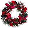 Vickerman 28" Merry Red Poinsettia, Ball, and Fern Decorated Wreath. Image 2