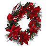 Vickerman 28" Merry Red Poinsettia, Ball, and Fern Decorated Wreath. Image 3
