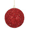 Vickerman 4" Red Tinsel Ball Ornament, 4 per Bag Image 1